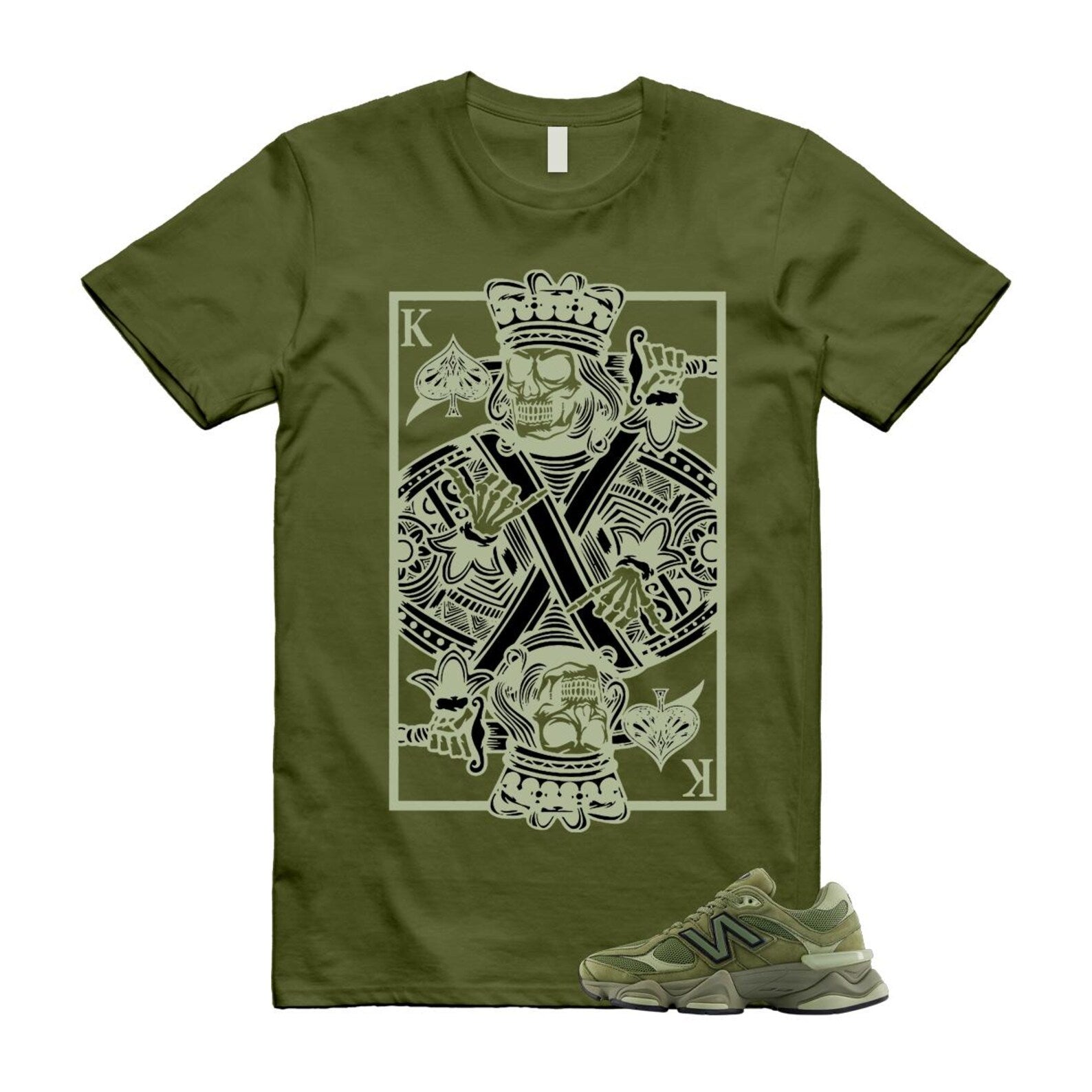 New Balance 9060 Dark Olivine Green Olive Shirt To Match King Card T-Shirt 2025