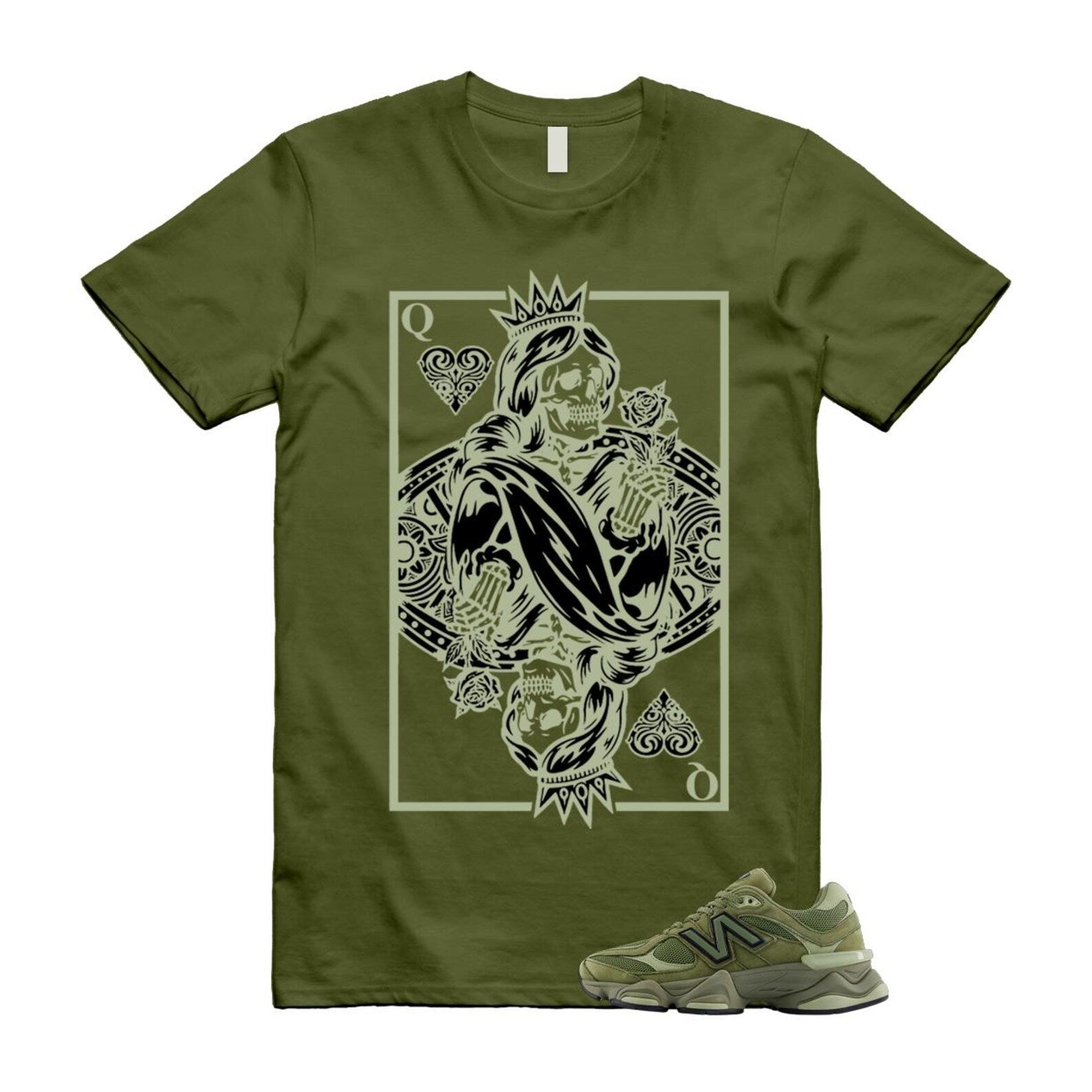 New Balance 9060 Dark Olivine Green Olive Shirt To Match Queen Card T-Shirt 2025