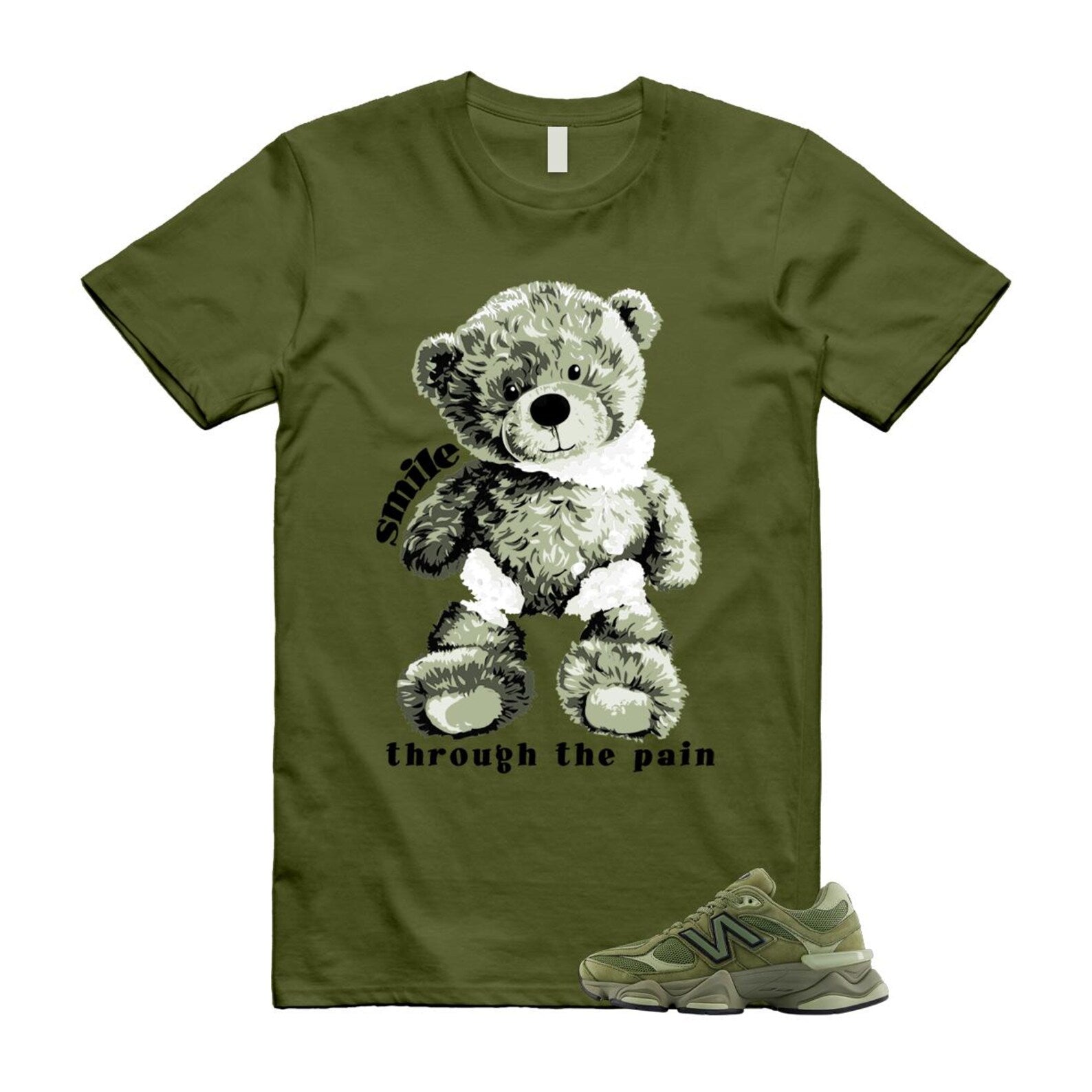 New Balance 9060 Dark Olivine Green Olive Shirt To Match Smile T-Shirt 2025
