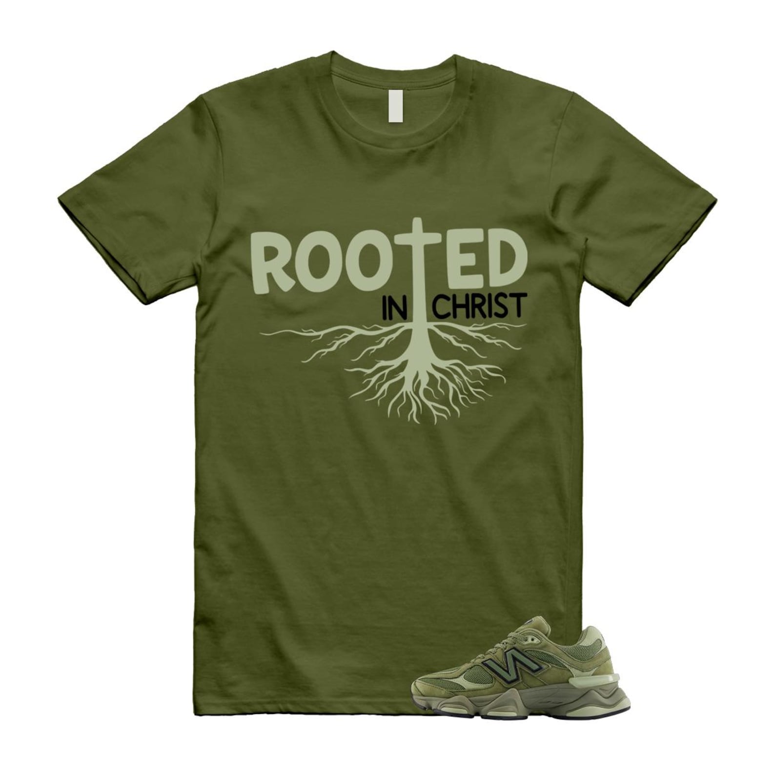 New Balance 9060 Dark Olivine Green Olive Shirt To Match Rooted T-Shirt 2025
