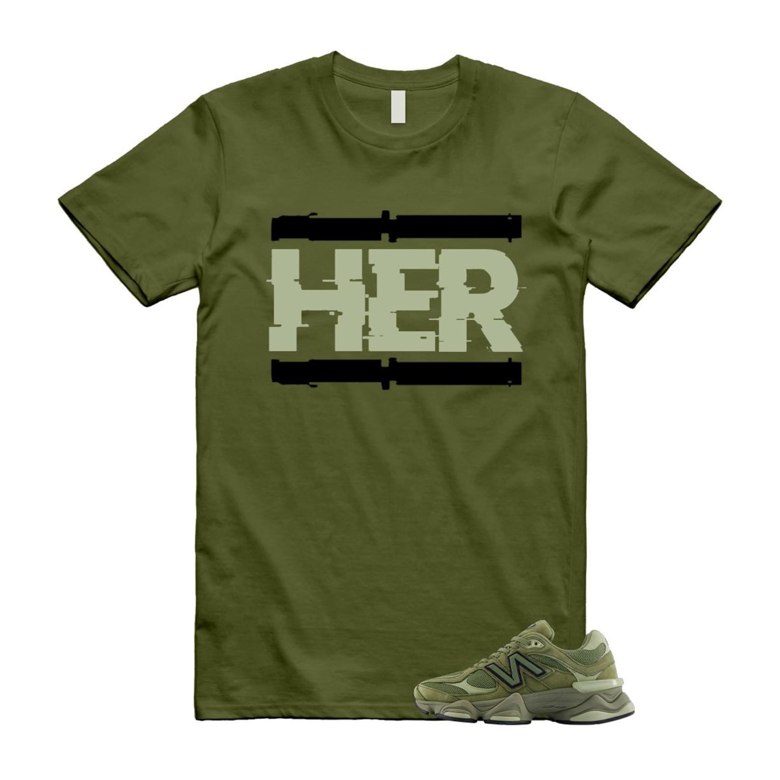 New Balance 9060 Dark Olivine Green Olive Shirt To Match Her T-Shirt 2025