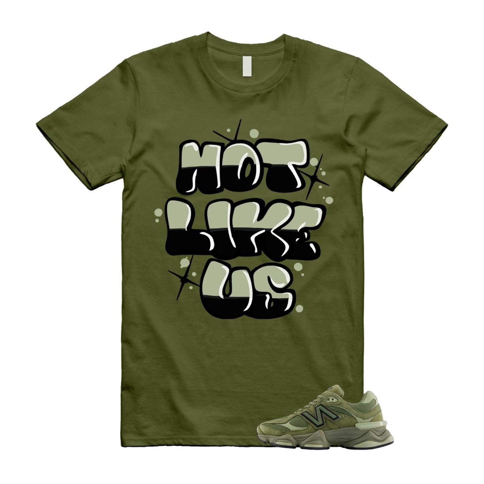 New Balance 9060 Dark Olivine Green Olive Shirt To Match Not Like Us T-Shirt 2025
