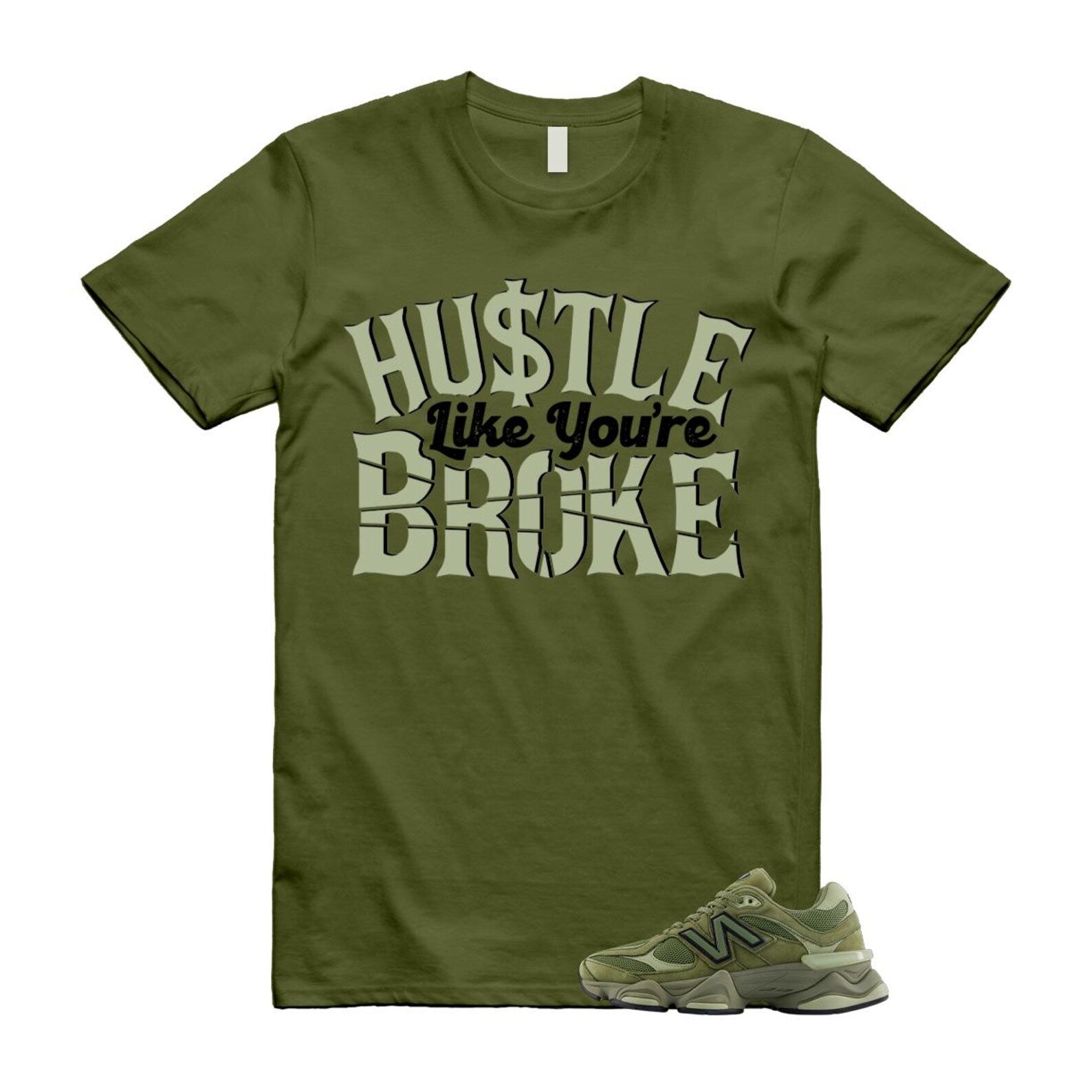 New Balance 9060 Dark Olivine Green Olive Shirt To Match Broke T-Shirt 2025