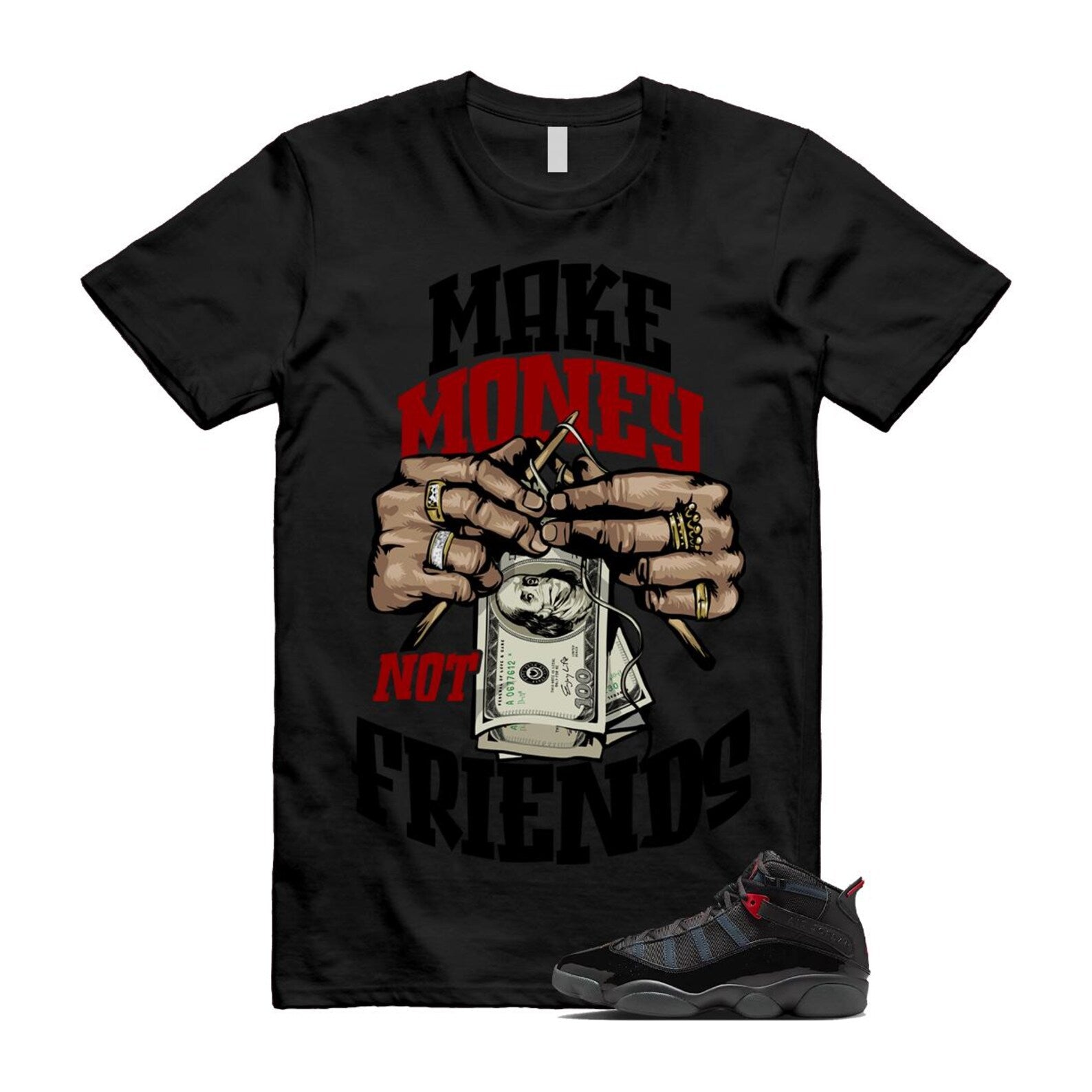 6 Rings Anthracite Black Fire Red Shirt To Match Make Money T-Shirt 2025