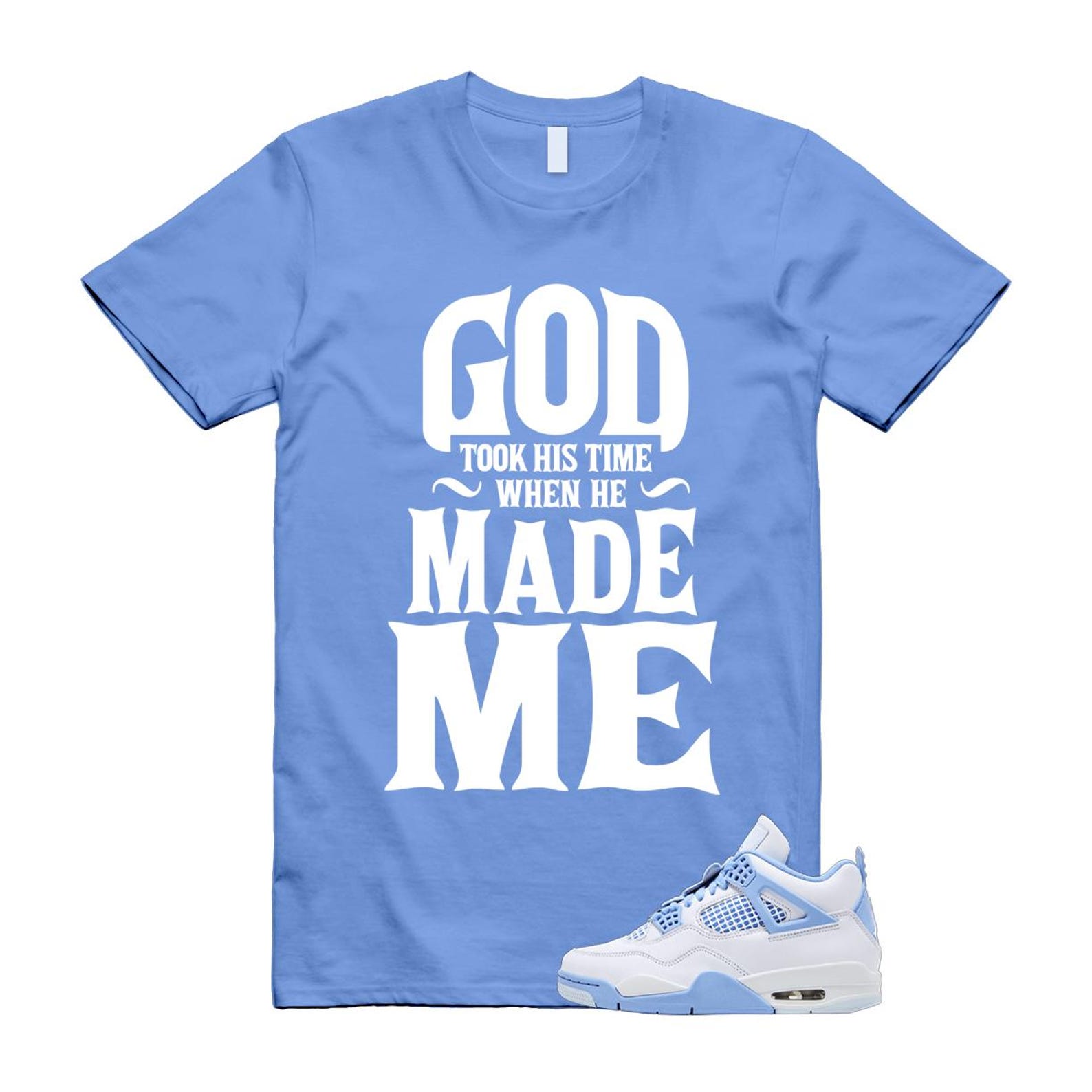 4 Forget Me Not White Aluminum Blue Tint Carolina T Shirt Match GTHT HV0823-100 T-Shirt, Sneaker Match Tee