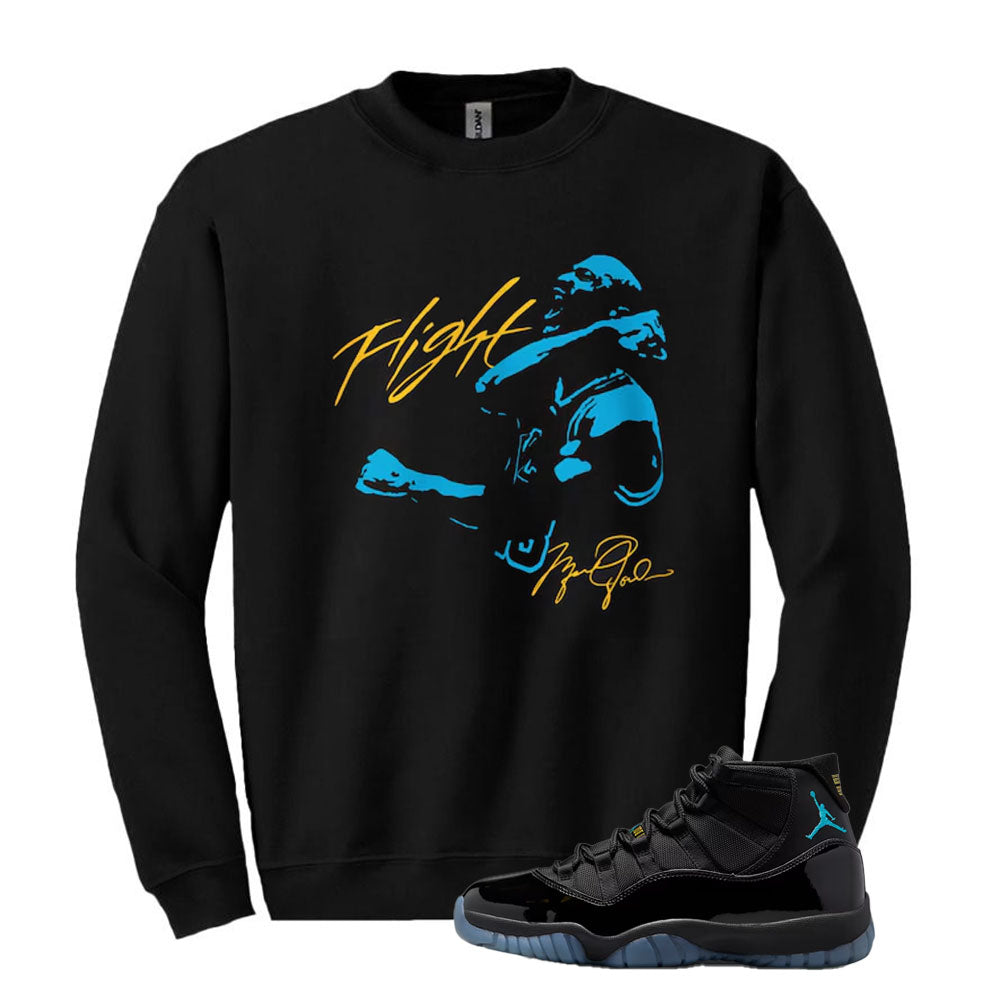 Jordan 11 Gamma Blue Sweatshirt to Match Flight Basketball Graphic 378037-006 Match Sneaker Tee
